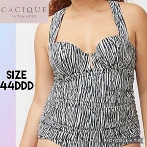 Cacique Womens Tankini Halter Top Balconette Underwire Plunge Swimsuit 44DDD
